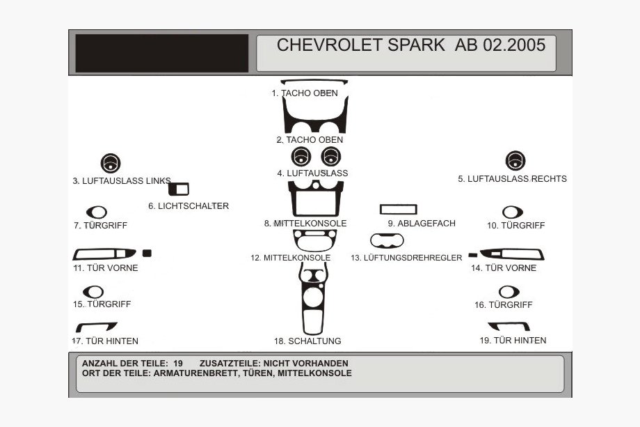 Chevrolet Spark 2004–2009 Instrumentpanelslister (Hartman) Blå Image