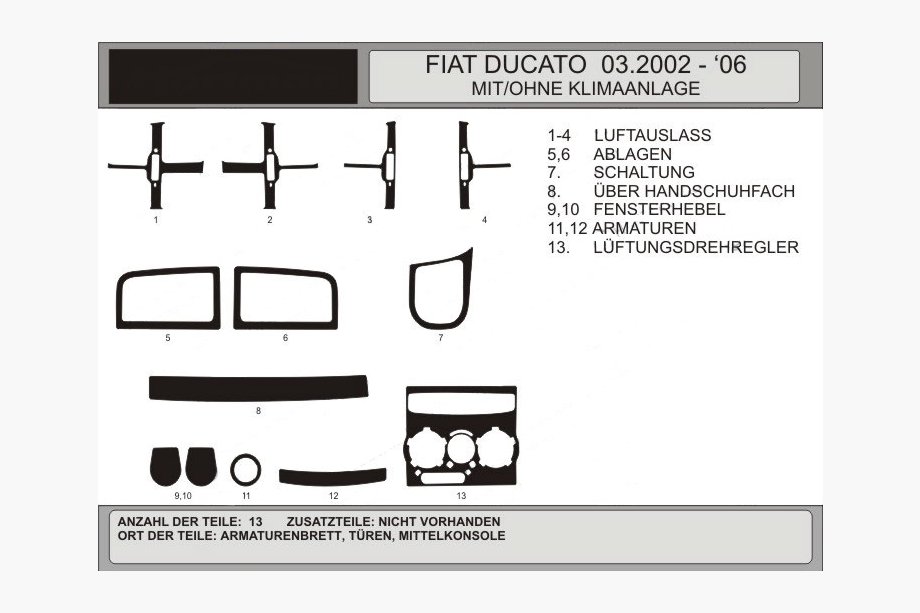 Fiat Ducato 1995–2006 Instrumentpanelslister (modell 2002-2006) Image