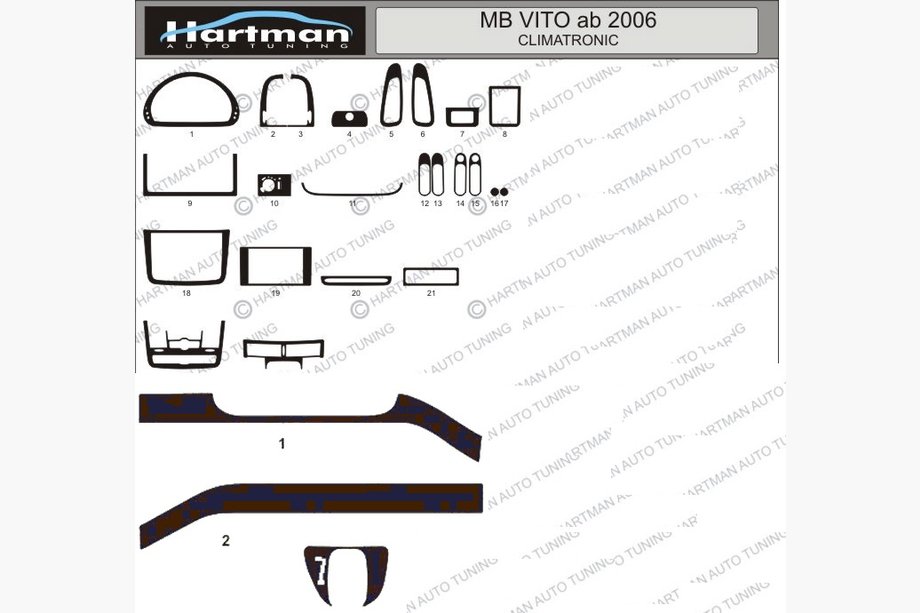 Mercedes Viano 2004–2014 Instrumentpanelslister (modell med elektronisk klimatanläggning) Image