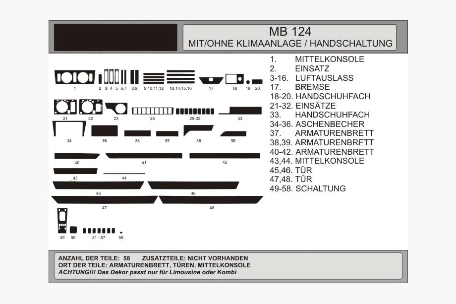 Mercedes E-class W124 1984–1997 Instrumentpanelslister (Hartman) Image