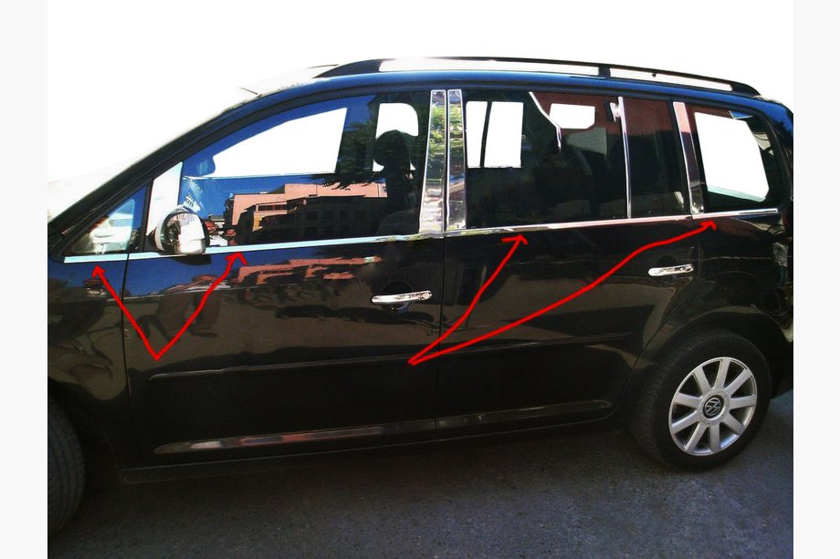 Volkswagen Touran 2010–2015 Yttre fönsterlister (8 st, rostfritt stål) OmsaLine – italienskt rostfritt stål Image