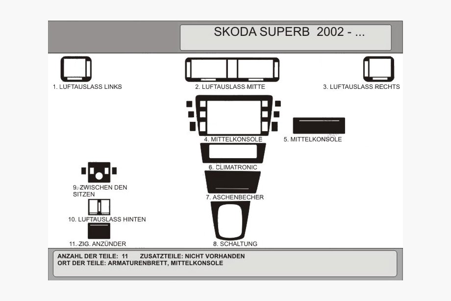 Skoda Superb 2001–2009 Hartman instrumentpaneldekor (variant nr 2) Image