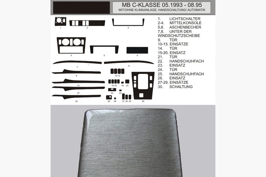 Mercedes C-class W202 1993–2001 KAMPANJ! Instrumentpanelinlägg i aluminiumlook (1993-1995) Image