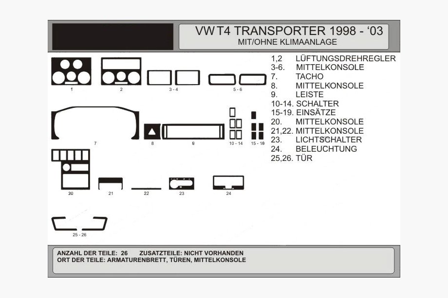 Volkswagen T4 Caravelle/Multivan 1990–2003 Kampanj !!! Instrumentpanellister i trälook, Hartman Image