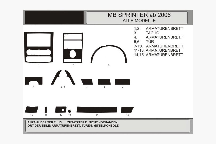 Mercedes Sprinter W906 2006–2018 Instrumentpanellister (15 delar, VIP-Hartman) Svart Image