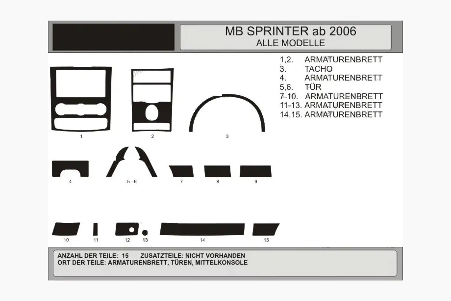 Mercedes Sprinter W906 2006–2018 Instrumentpanellister (15 delar, VIP-Hartman) Image