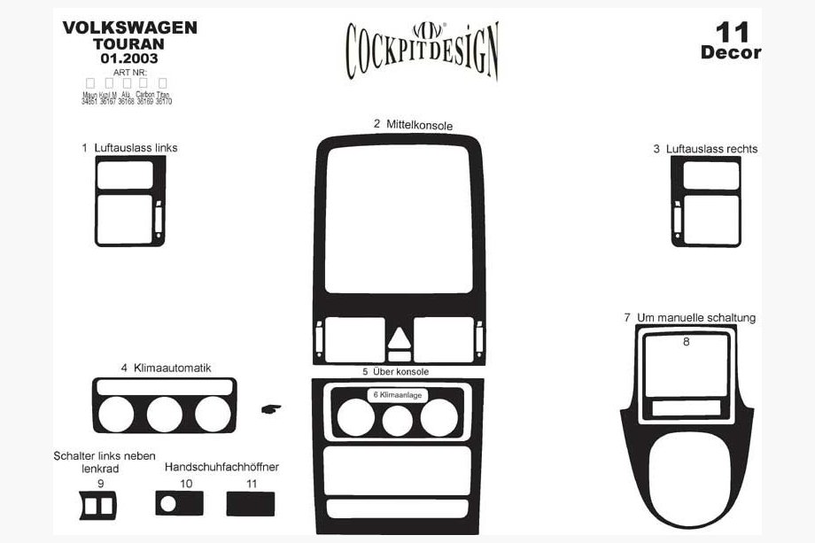Volkswagen Touran 2003–2010 Instrumentpanelskydd Foto 7