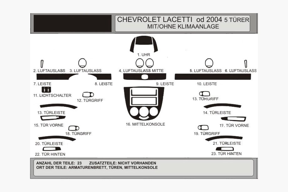 Chevrolet Lacetti 2003–2024 Instrumentpanelinlägg Hatchback (Hartman) Aluminium Image