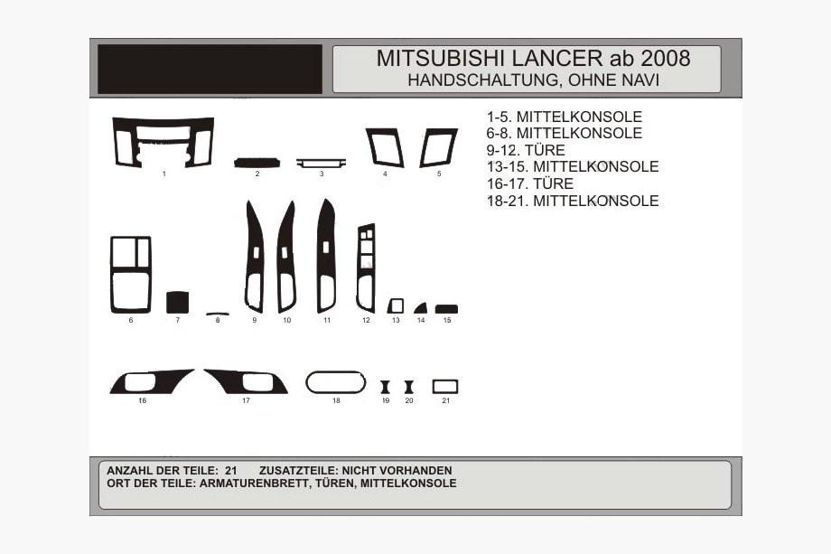 Mitsubishi Lancer X 2008– Instrumentpanelslister (Hartman) Aluminium Image