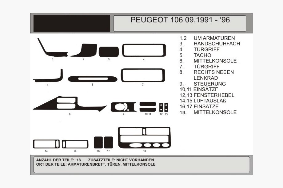 Peugeot 106 1991–2003 Instrumentpanelslister (Hartman) Blå Image