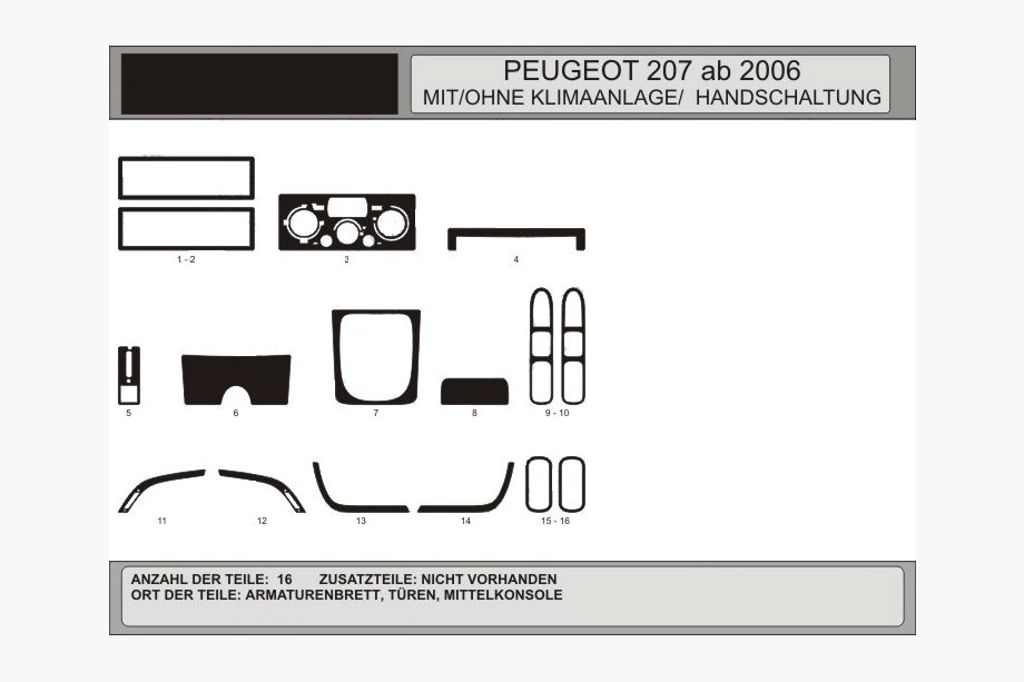 Peugeot 207 2006–2014 Instrumentpanelslister (Hartman) Aluminium Image