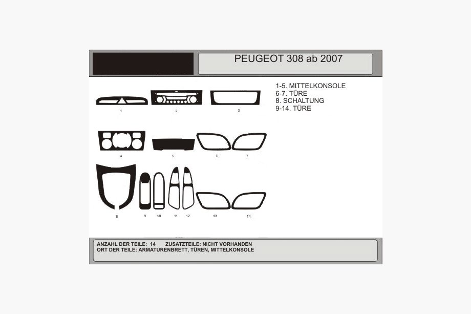 Peugeot 308 2007–2013 Instrumentpanelskydd Aluminium Image