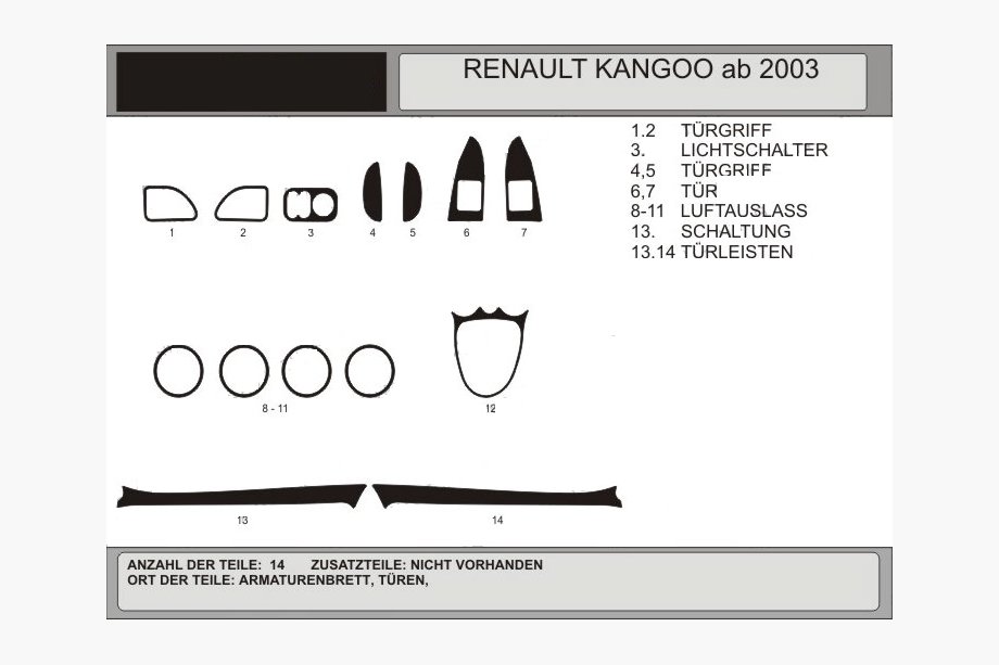 Renault Kangoo 1998–2008 Instrumentpanelslister (Hartman) Aluminium Image