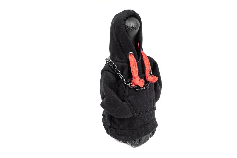 Växelspaksdamask i hoodie-stil (svart, röd snodd) Foto 2