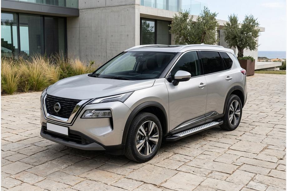 Nissan X-trail T33/Rogue 2022– Sidosteg Allmond Grey (2 st, aluminium) Foto 1
