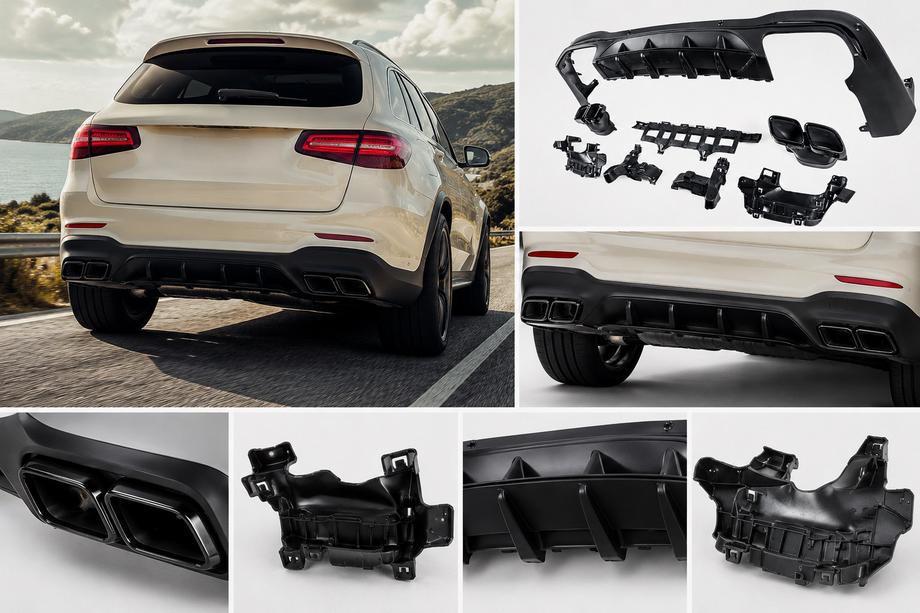 Mercedes GLC X253 2015–2022 Bakre diffusor med avgasändrör, Black (AMG63-design) Foto 1