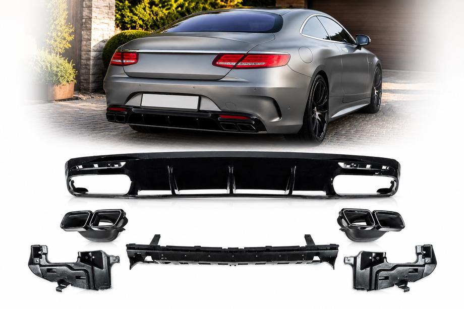 Mercedes S-class C217 Coupé 2014–2020 Bakre diffuser med avgasändrör Black (2018-2020) Image