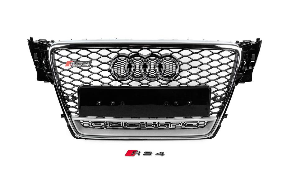 Audi A4 B8 2007–2015 Frontgrill med Quattro-text, RS-style (2007-2011, svart) Image