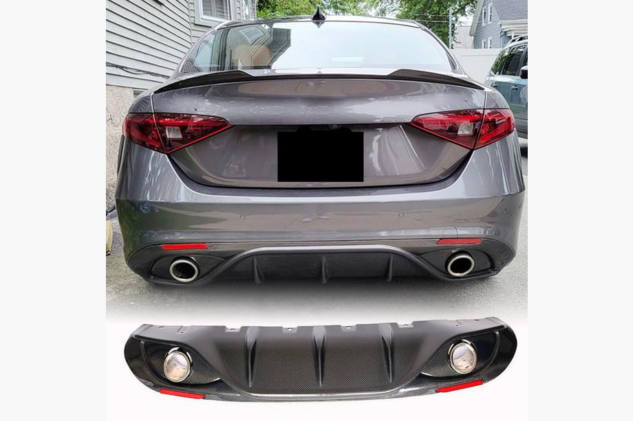 Alfa Romeo Giulia 2016–2022 Bakre stötfångardiffusor med avgasutblås V2 (för Base, Carbon) Image