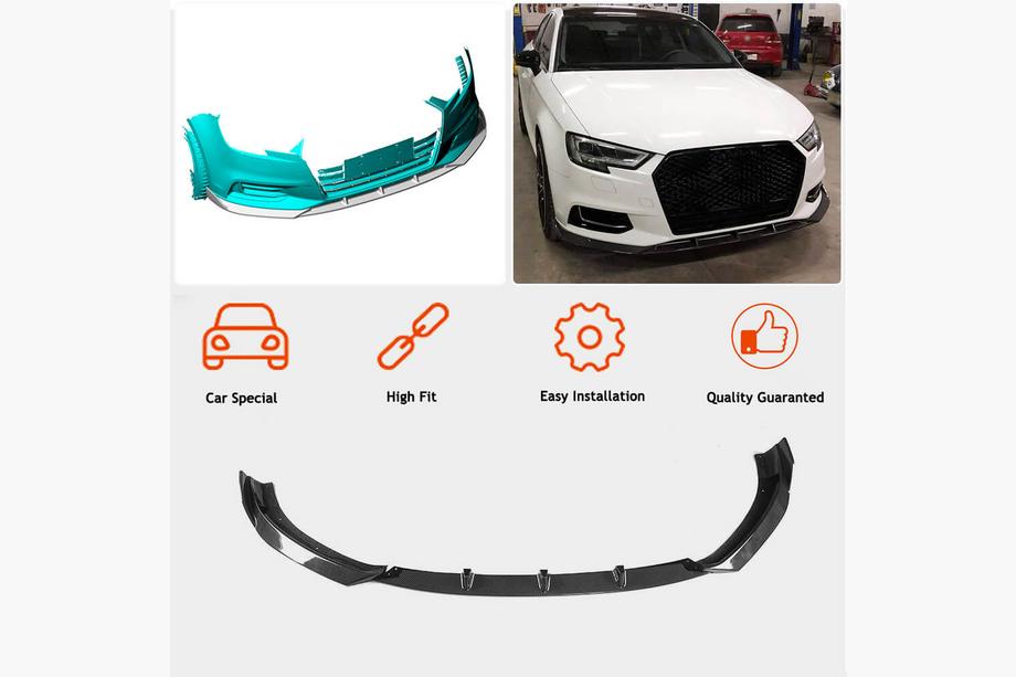 Audi A3 2012–2020 Frontsplitter Lip V1 (för Base 2017-2020 Sedan, kolfiber) Foto 2