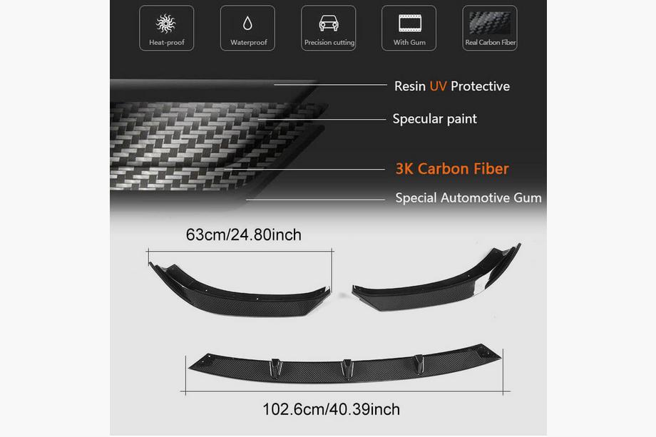 Audi A3 2012–2020 Frontsplitter Lip V1 (för Base 2017-2020 Sedan, kolfiber) Foto 6