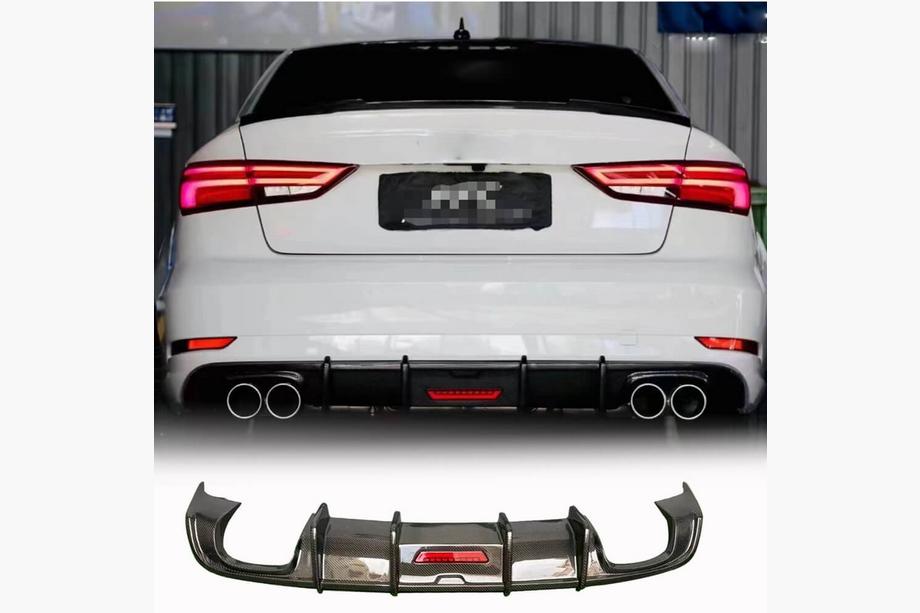 Audi A3 2012–2020 Bakre stötfångardiffusor med LED-bromsljus (för Base Sedan 2017-2020, kolfiber) Image