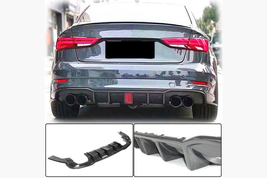 Audi A3 2012–2020 Bakre stötfångardiffusor V2 (för S-Line Sedan 2017-2020, kolfiber) Image