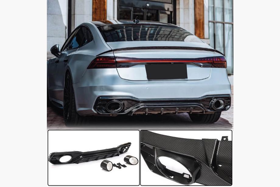 Audi A7 2018– Bakre stötfångardiffusor med avgasändrör (för S-Line 2018-2022, dry carbon) Image