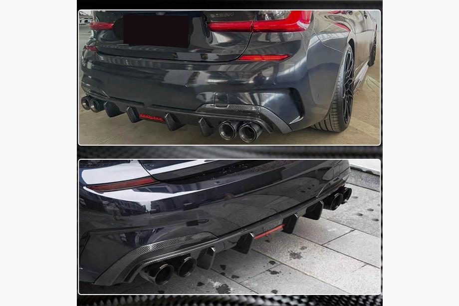 BMW 3-serien G20/G21 2018– Bakre stötfångardiffusor V6 (för M-Sport 2018-2022, kolfiber) Foto 6