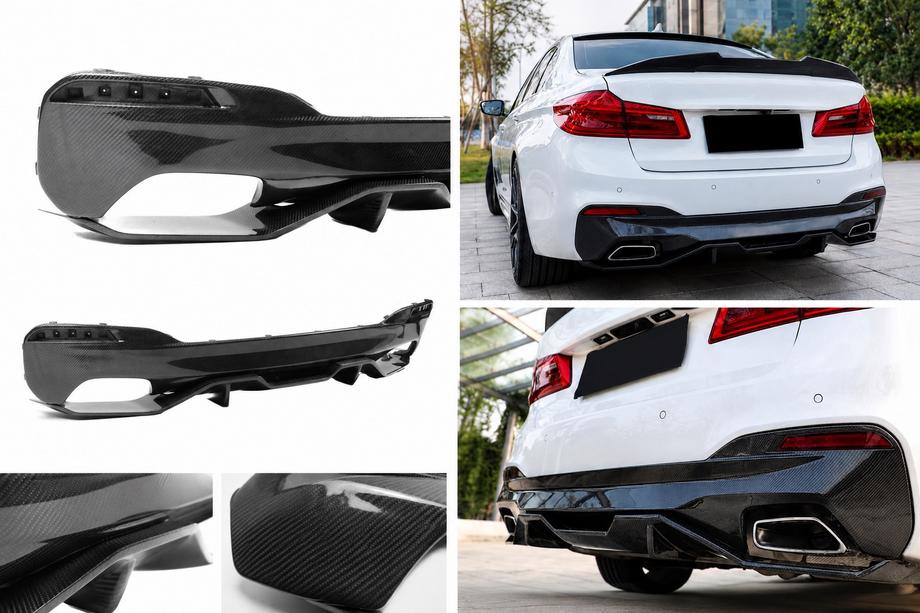 BMW 5-serien G30/G31 2017–2023 Bakre stötfångardiffusor V4 (för M-Sport/M5 F90, kolfiber) Image