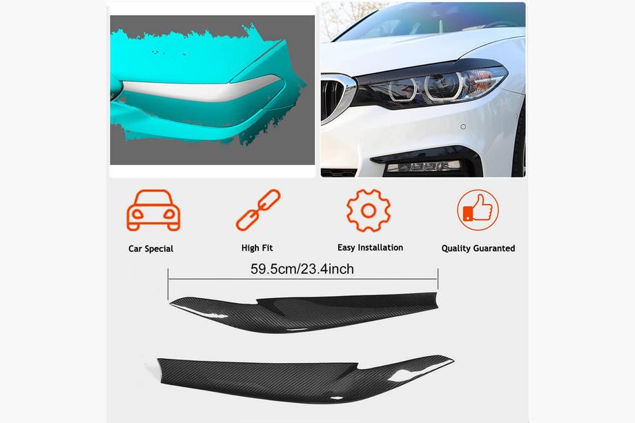 BMW 5-serien G30/G31 2017–2023 Strålkastarögonbryn i torr kolfiber (2017-2020) Foto 2
