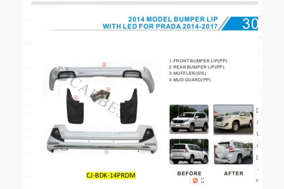 Toyota Land Cruiser Prado 150 2009–2023 Front- och bakre stötfångarläppar Luxury (2013-2017) Svart färg Foto 28