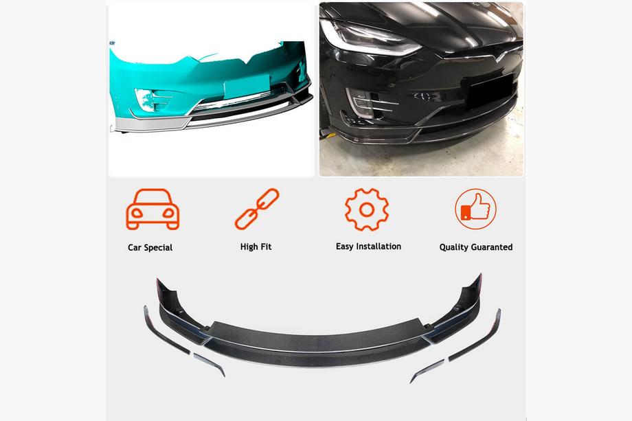 Tesla Model X 2015– Frontläpp till stötfångaren Lip (2015-2021, kolfiber) Foto 2