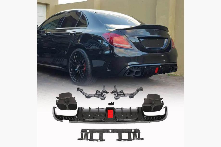 Mercedes C-class W205 2014–2021 Bakre stötfångardiffusor med avgasslutrör (för SD C43 AMG 2015-2019, kolfiber) Foto 1