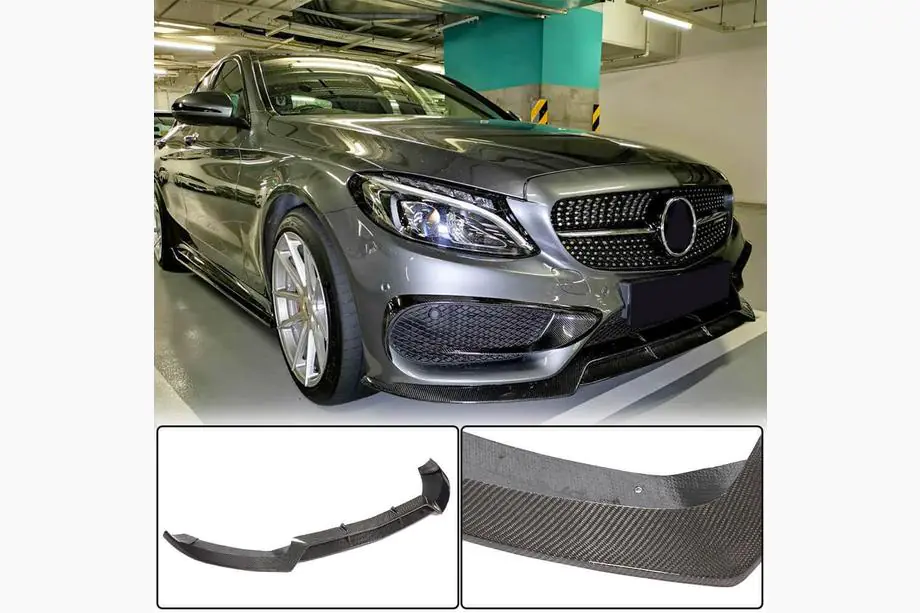 Mercedes C-class W205 2014–2021 Frontspoilerläpp Lip V1 (för C43 AMG 2015-2019, kolfiber) Image