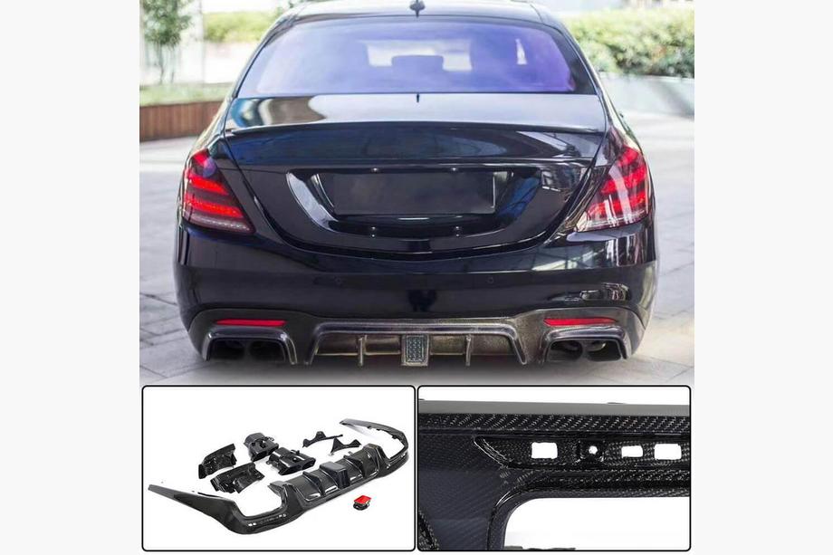 Mercedes S-class W222 2013–2022 Bakre stötfångardiffusor med avgasändrör (för S63/S65 AMG 2018-2021, kolfiber) Image