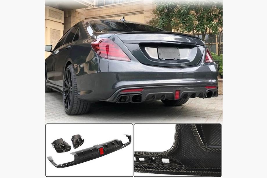 Mercedes S-class W222 2013–2022 Bakre stötfångardiffusor med avgasändrör (för S63 AMG 2014-2017, kolfiber) Image