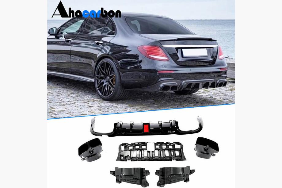Mercedes E-klass W213 2016–2023 Bakre stötfångardiffusor med avgasändrör V1 (för AMG/AMG-Line 2016-2019, kolfiber) Foto 1