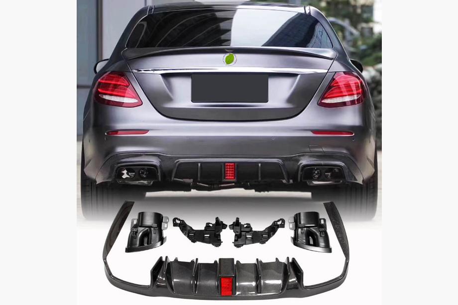 Mercedes E-klass W213 2016–2023 Bakre stötfångardiffusor med avgasutblås V2 (för AMG/AMG-Line 2016-2019, kolfiber) Image