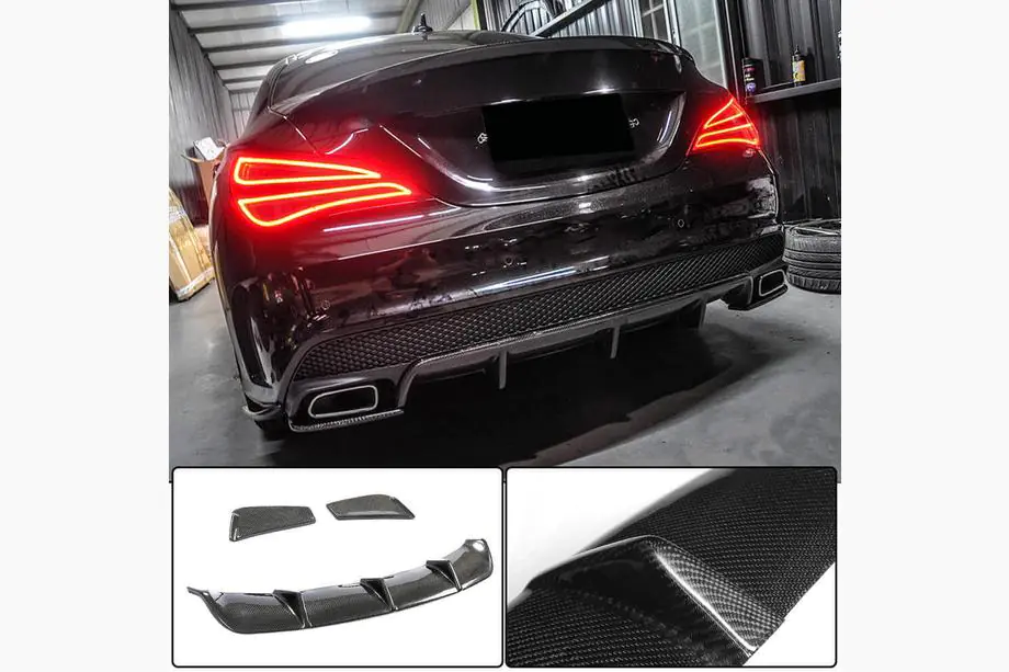 Mercedes CLA C117 2013–2019 Bakre stötfångardiffuser V2 (för AMG-Line / CLA45 AMG 2013-2016, kolfiber) Foto 1