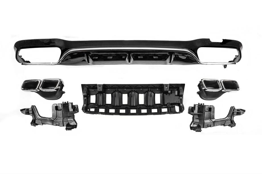 Mercedes E-klass W213 2016–2023 Bakre diffuser med avgasändrör E63-Design Silver (för AMG/AMG-Line 2016-2020) Image