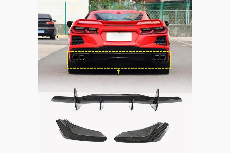 Chevrolet Corvette C8 2019– Bakre stötfångardiffusor V1 (2019-2022, Kolfiber) Image