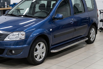 Dacia Logan MCV 2004–2014 Sidosteg Maydos V1 (2 st, aluminium ↗ rostfritt stål) foto 1