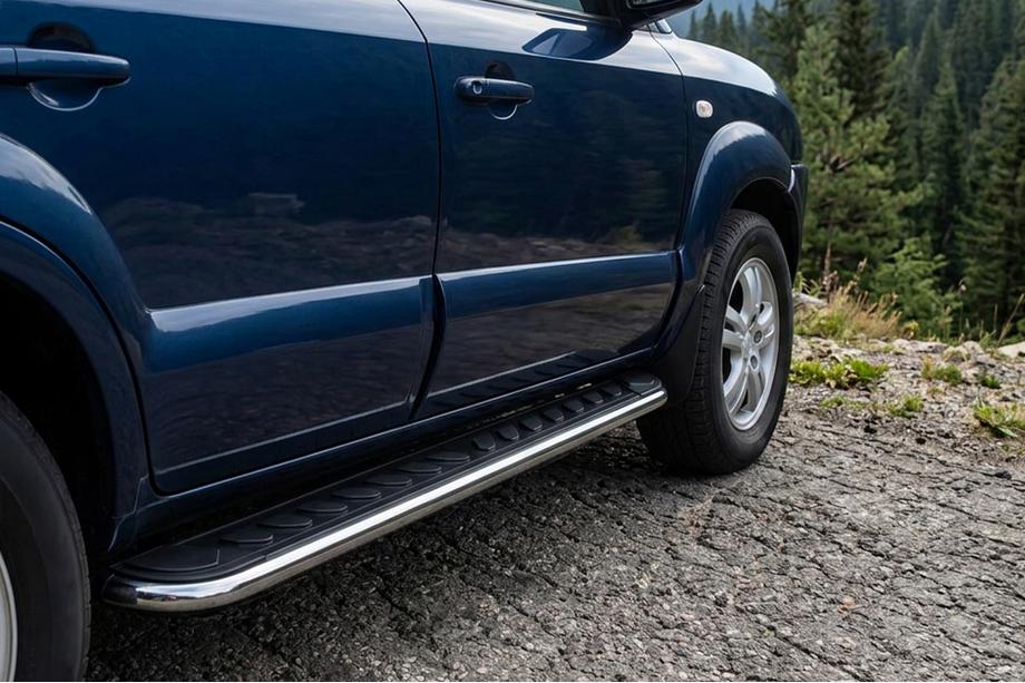 Hyundai Tucson JM 2004– Sidosteg Maydos V1 (2 st, aluminium ↗ rostfritt stål) Foto 1