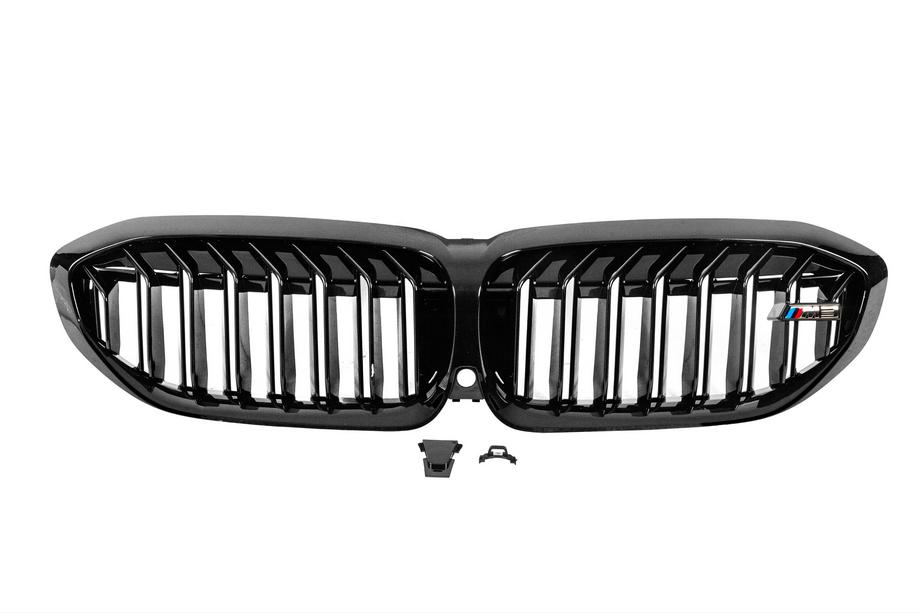 BMW 3-serien G20/G21 2018– Njurgrill M-Look V1 (2018-2022, svart högglans) Utan kamerauttag Foto 2