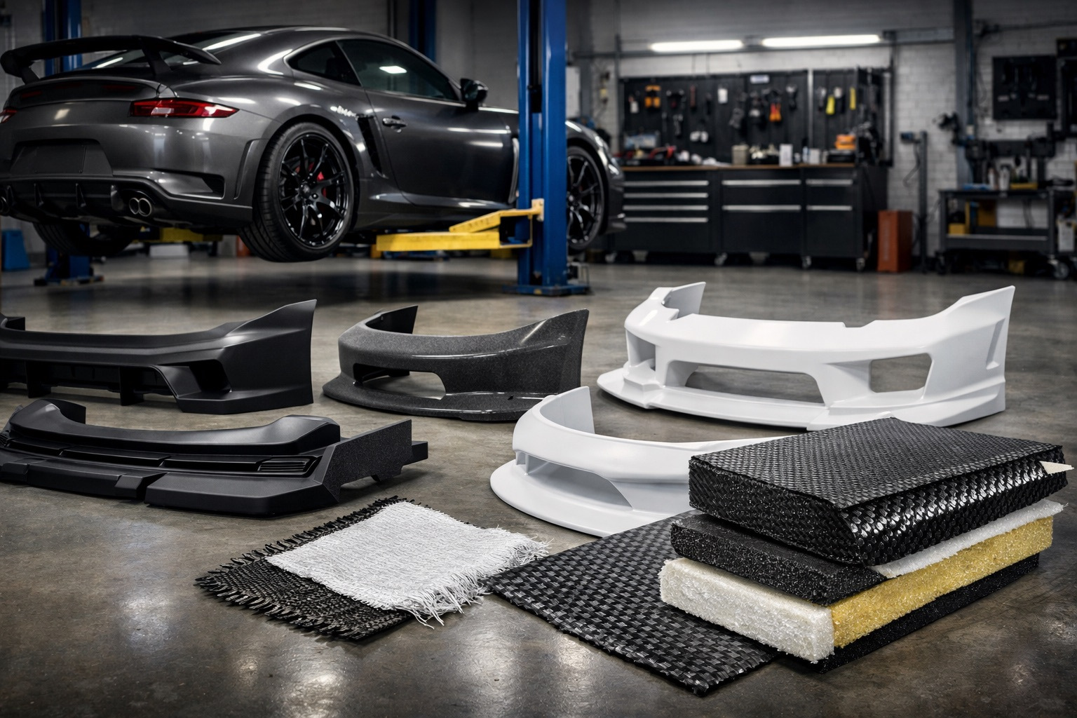 Bodykit/kjolpaket/spoilers: välj material (ABS vs PP vs FRP vs carbon) utan sprickor