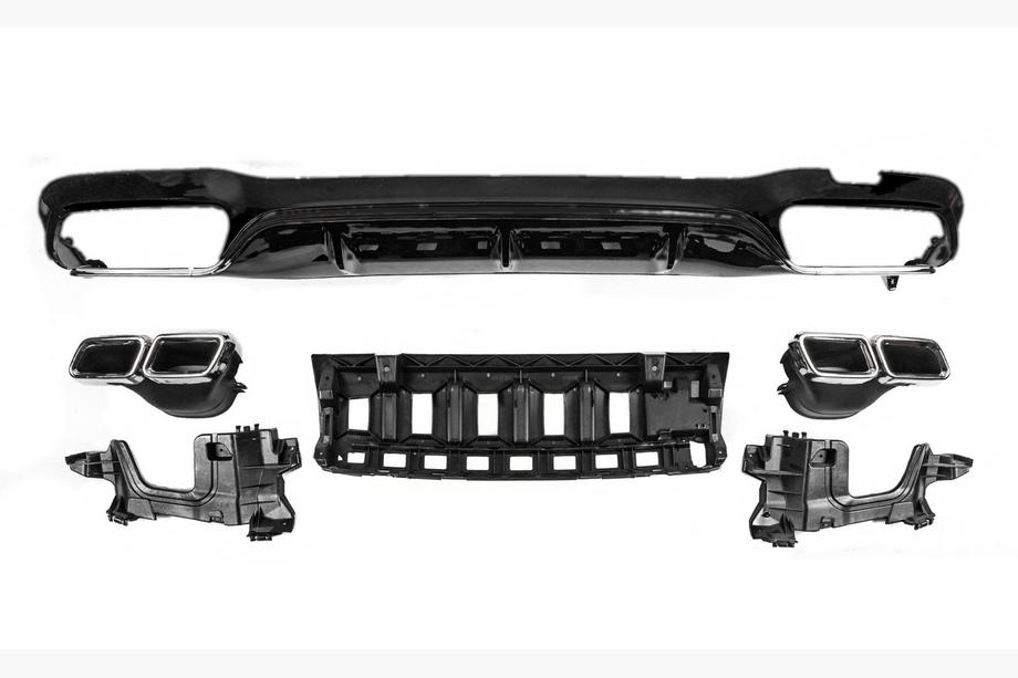 Mercedes E-klass W213 2016–2023 Bakre diffuser med avgasutblås E63-Design Black (för AMG/AMG-Line 2016-2020) Image