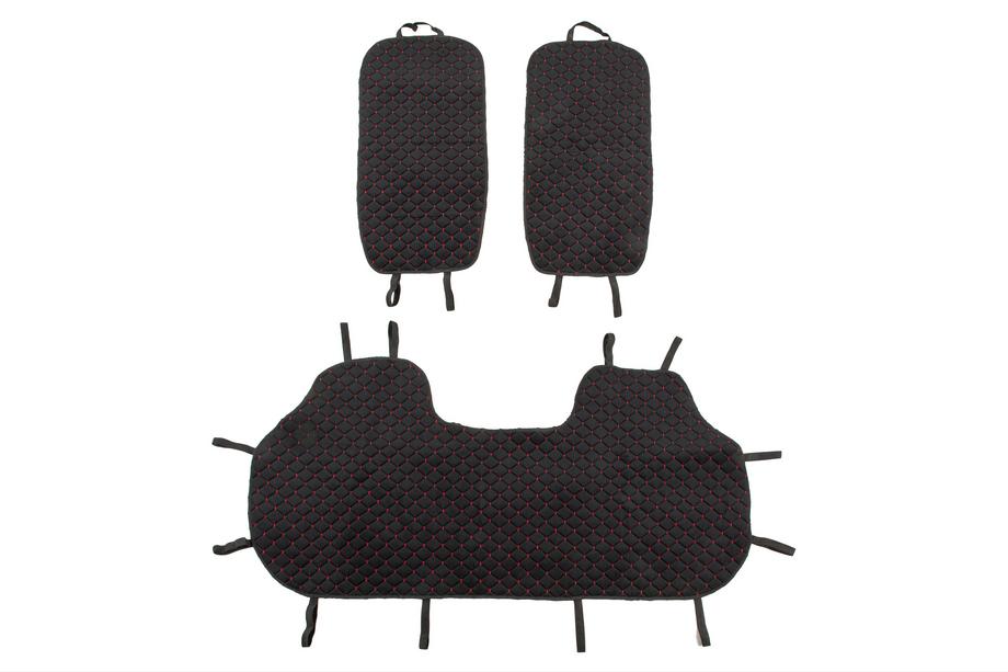 Sätesskydd för baksäte Velour (set, svart med röd söm) Foto 1