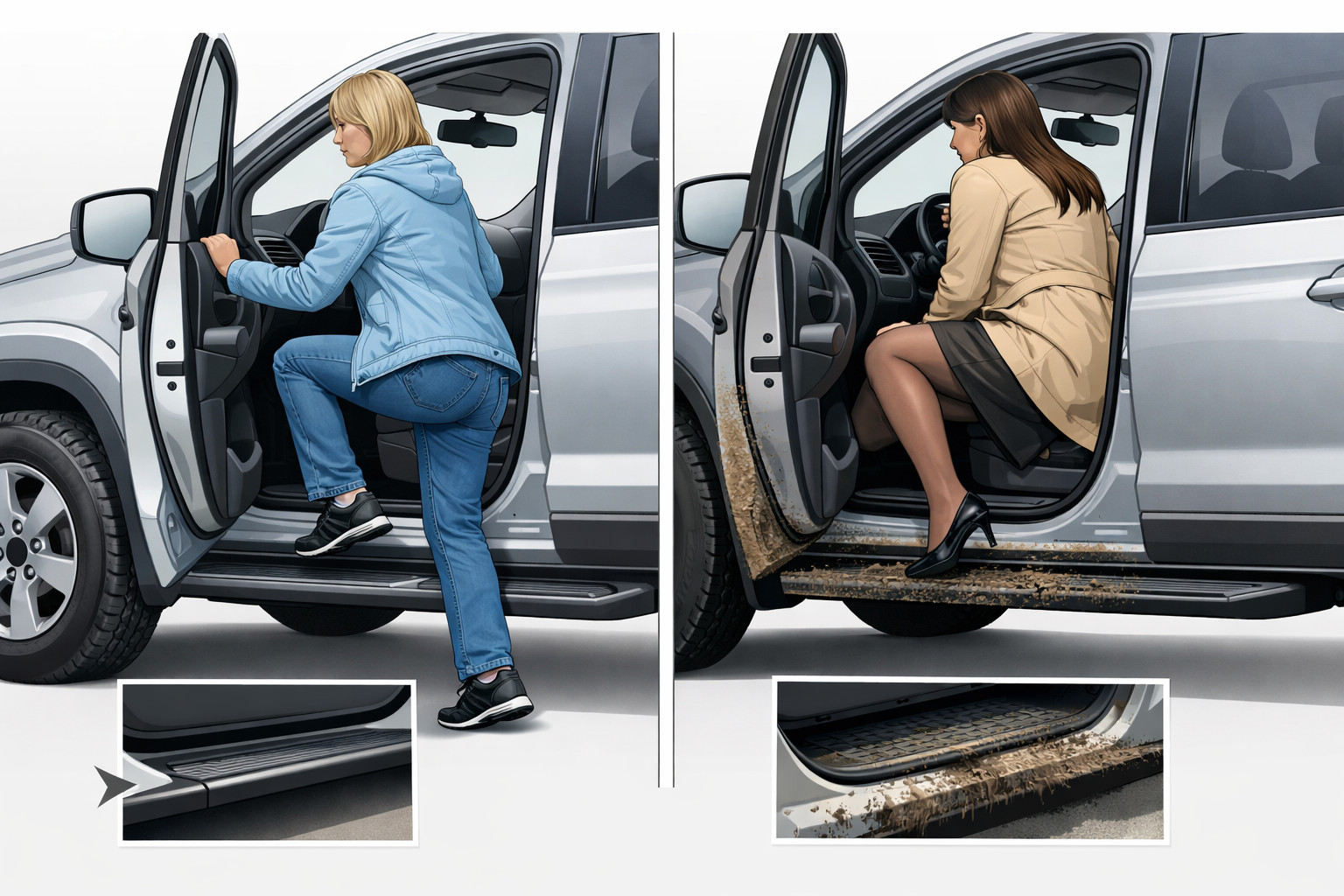 Hög SUV eller skåpbil: så kliver du i smidigt utan att förstöra kläderna