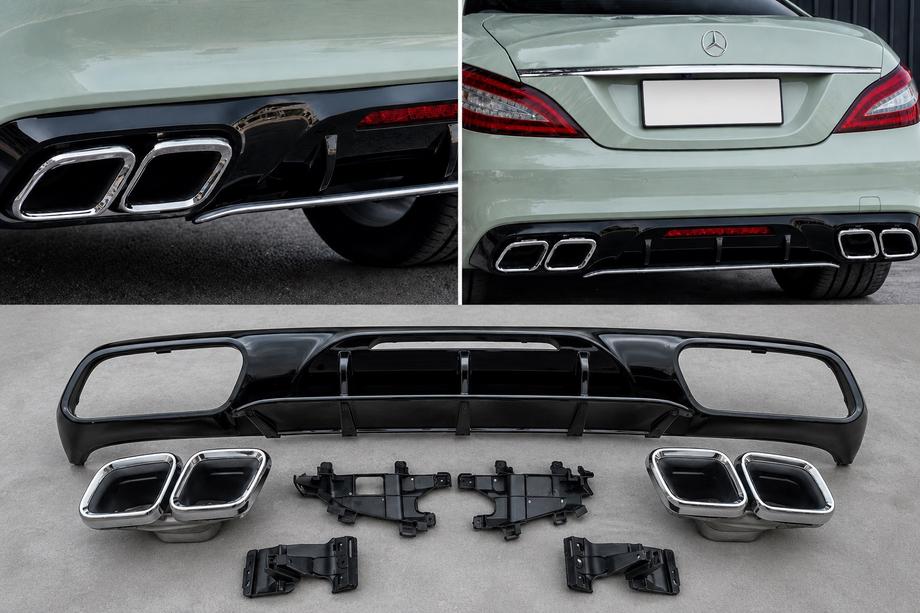 Mercedes CLS C218 2011–2018 Bakre diffuser med kromade avgasändrör (2015-2018, GT63-design) Image